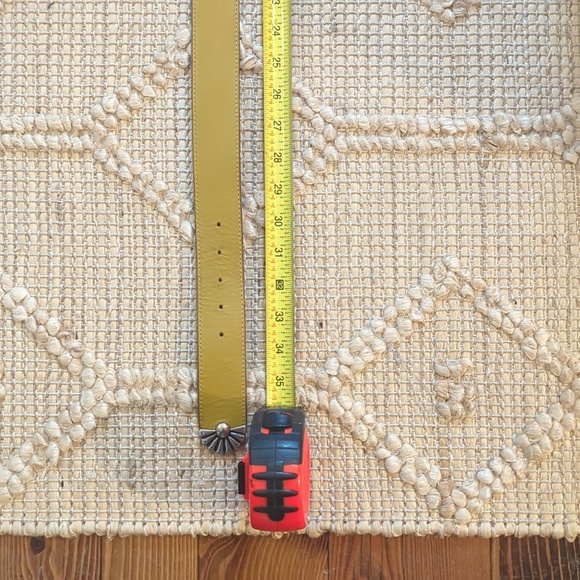 Vintage Leather Belt | Mustard Yellow Silver Hardware - Picture 3 of 4